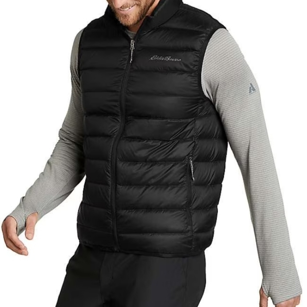 Eddie Bauer Quilted Vest Mens Large Black Pockets Winter Outdoor Water Repellent